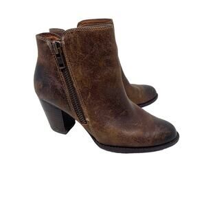 Sofft Womens 6.5 Brown Distressed Side Exposed Zip Ankle Booties Boot Leather